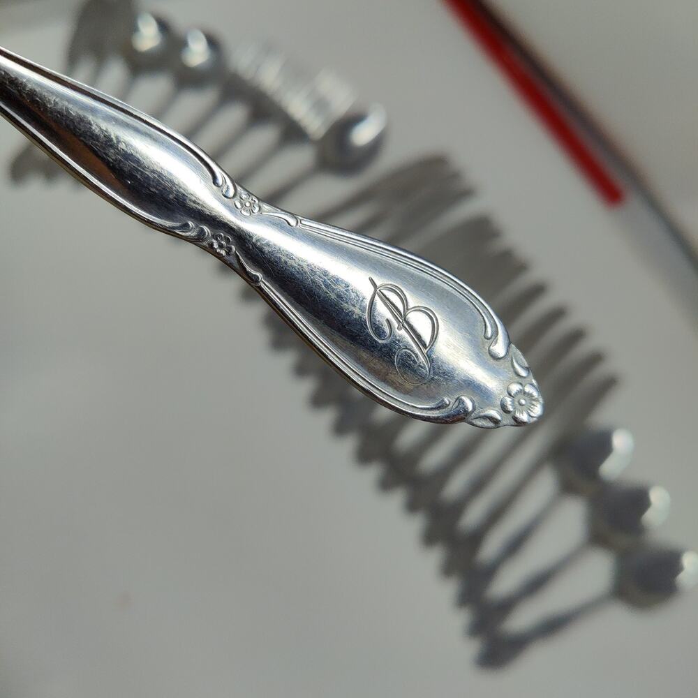 24X Set Customcraft cus11 Stainless Forks Spoons Knives Floral w Monogram B